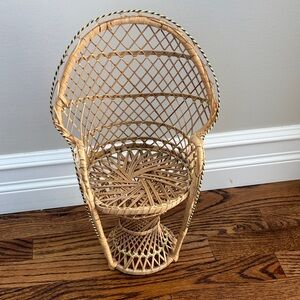 16” miniature wicker rattan peacock chair used for plants or dolls- Boho
